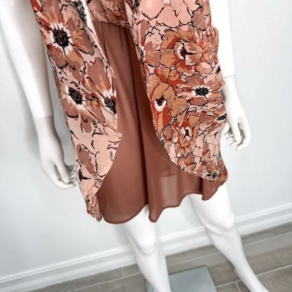 Joie Floral Faux Wrap Surplice Georgette Silk Sleeveless Short Mini Dress Blush