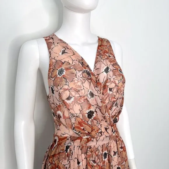 Joie Floral Faux Wrap Surplice Georgette Silk Sleeveless Short Mini Dress Blush
