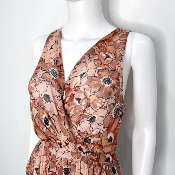 Joie Floral Faux Wrap Surplice Georgette Silk Sleeveless Short Mini Dress Blush