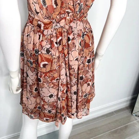 Joie Floral Faux Wrap Surplice Georgette Silk Sleeveless Short Mini Dress Blush