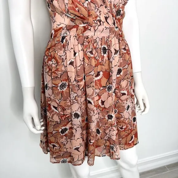 Joie Floral Faux Wrap Surplice Georgette Silk Sleeveless Short Mini Dress Blush
