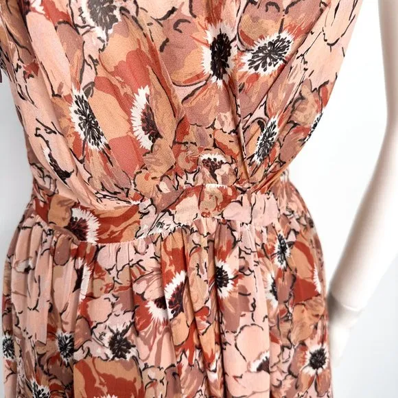 Joie Floral Faux Wrap Surplice Georgette Silk Sleeveless Short Mini Dress Blush