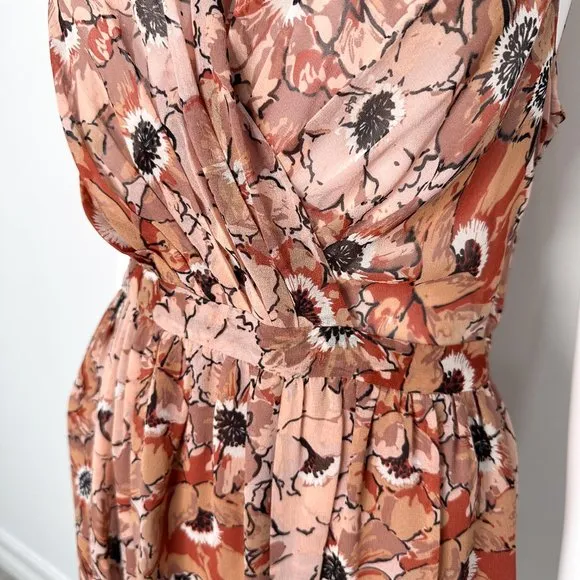 Joie Floral Faux Wrap Surplice Georgette Silk Sleeveless Short Mini Dress Blush