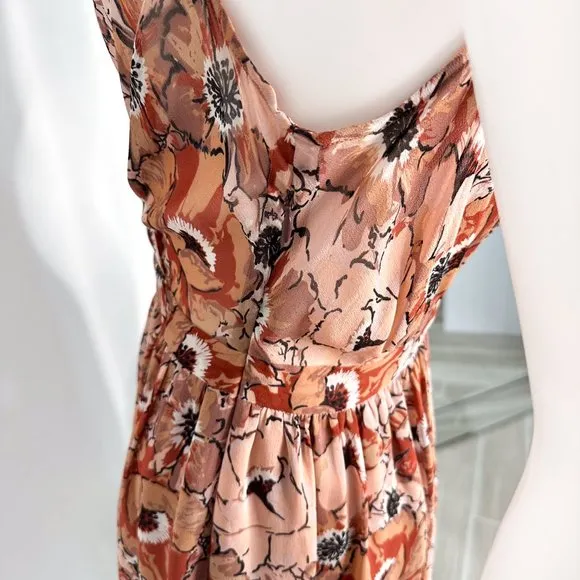 Joie Floral Faux Wrap Surplice Georgette Silk Sleeveless Short Mini Dress Blush