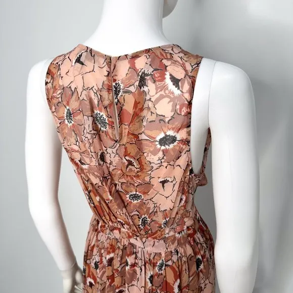 Joie Floral Faux Wrap Surplice Georgette Silk Sleeveless Short Mini Dress Blush