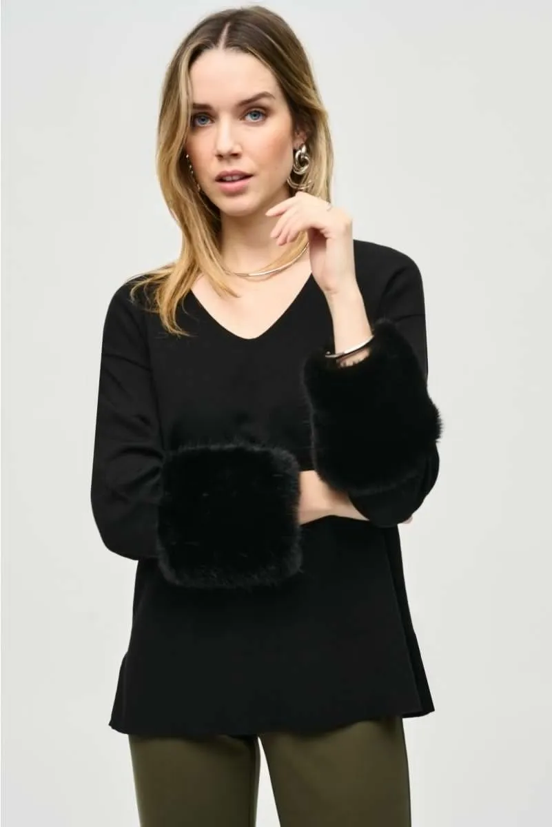 Joseph Ribkoff Faux Fur V-Neck Tunic Top 243955