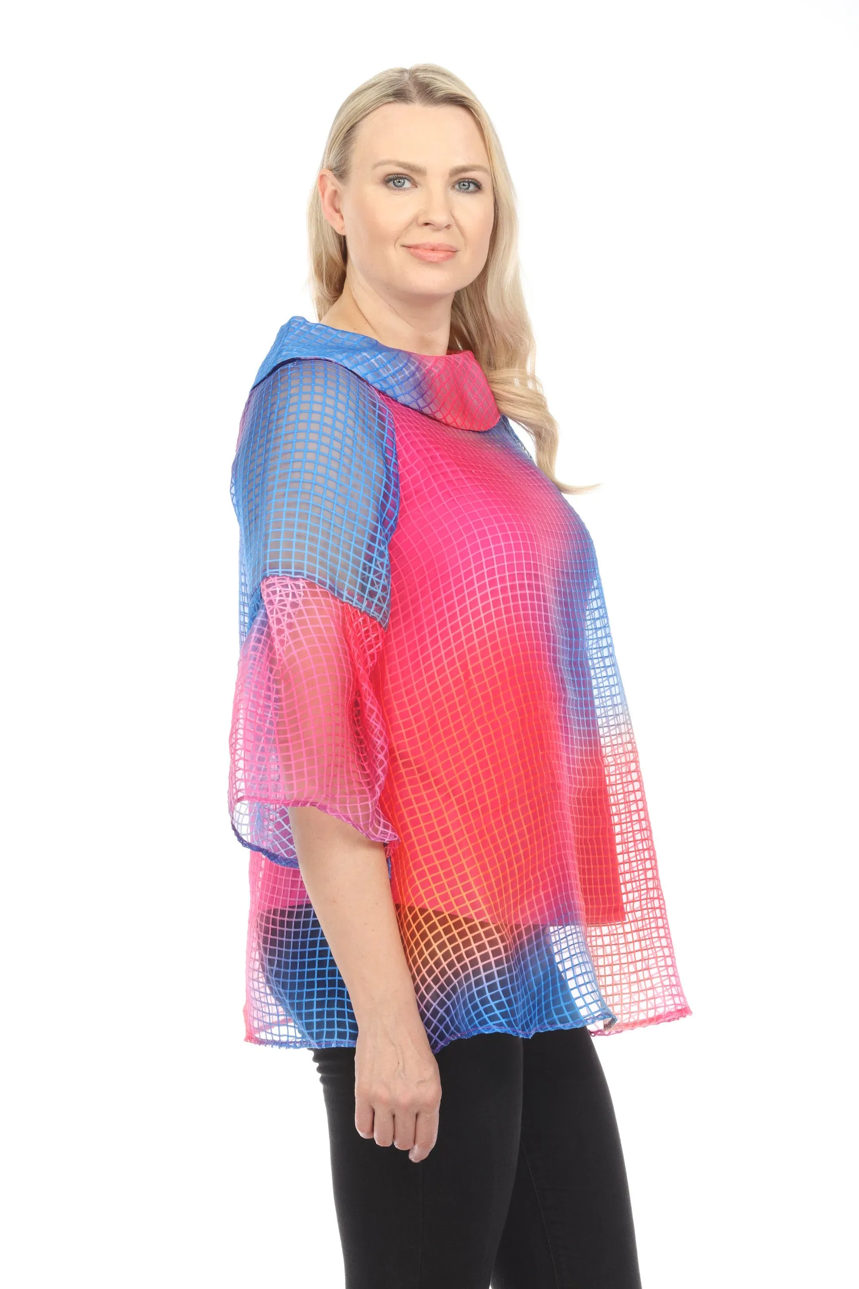 Joseph Ribkoff Multi Gradient Check Semi-Sheer 2-Piece Tunic Top 242109