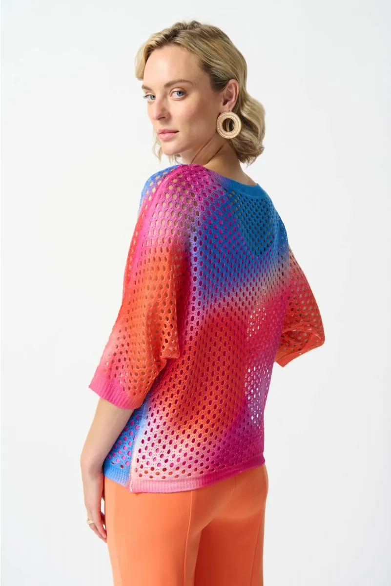 Joseph Ribkoff Multi Gradient Dolman Sleeve Open-Knit Sweater Top 242904