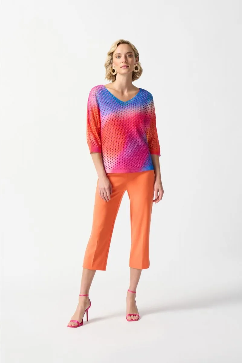 Joseph Ribkoff Multi Gradient Dolman Sleeve Open-Knit Sweater Top 242904