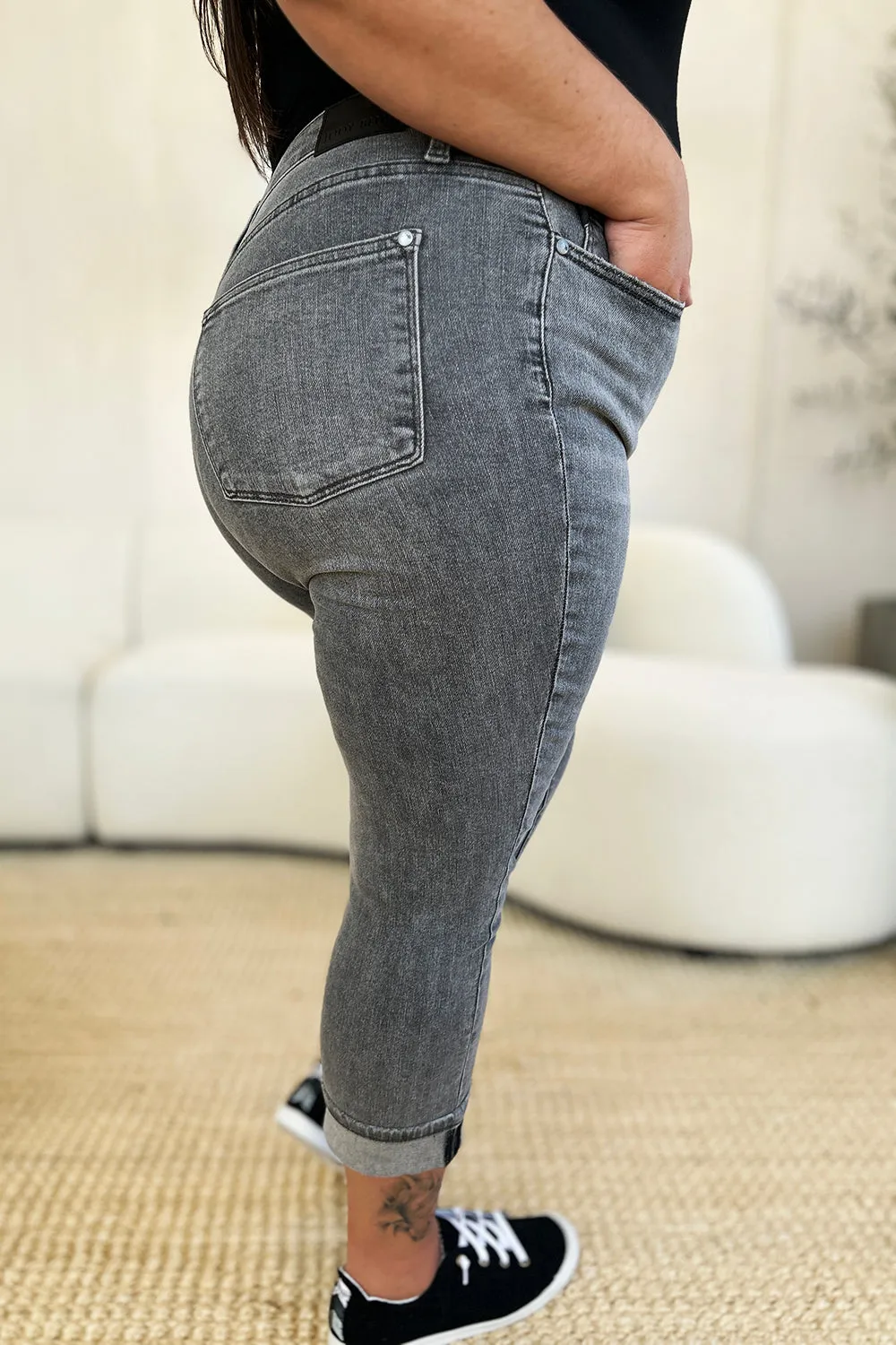 Judy Blue Button Fly High Waist Cuffed Capri