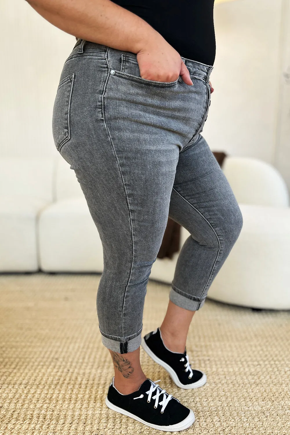 Judy Blue Button Fly High Waist Cuffed Capri