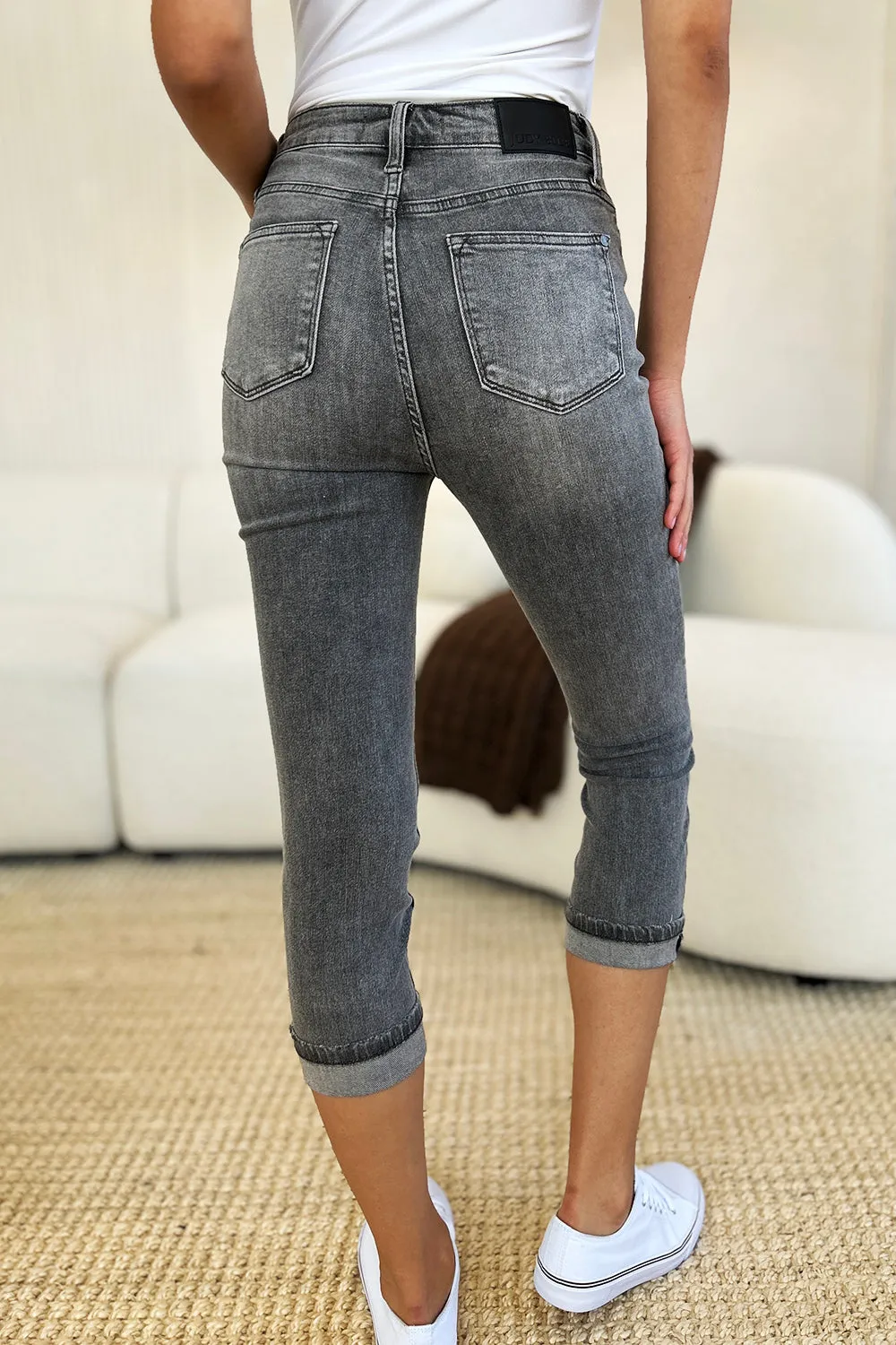 Judy Blue Button Fly High Waist Cuffed Capri