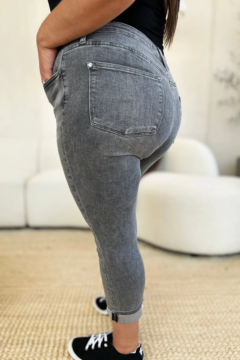 Judy Blue Button Fly High Waist Cuffed Capri