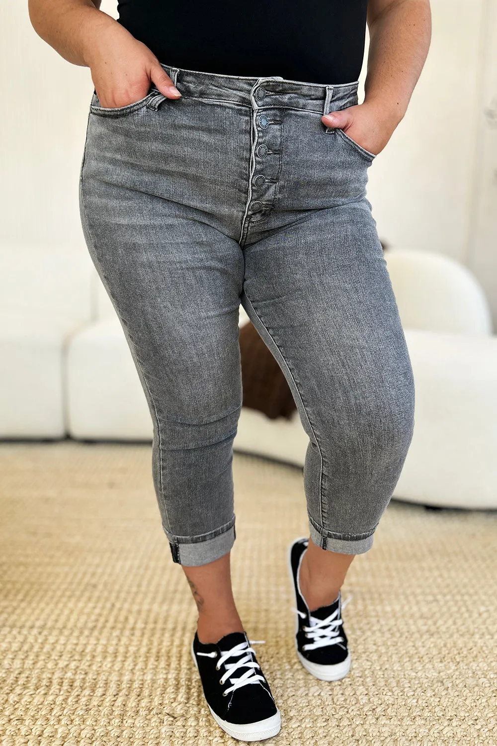 Judy Blue Button Fly High Waist Cuffed Capri