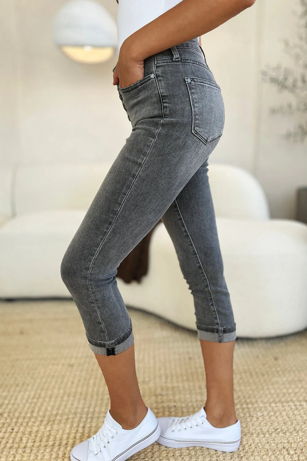 Judy Blue Button Fly High Waist Cuffed Capri