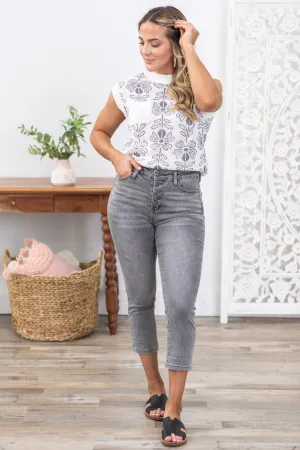 Judy Blue Grey Cuffed Button Fly Capris