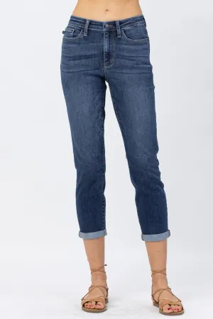 Judy Blue || Michelle Hi Rise Cuffed Slim Fit Crop