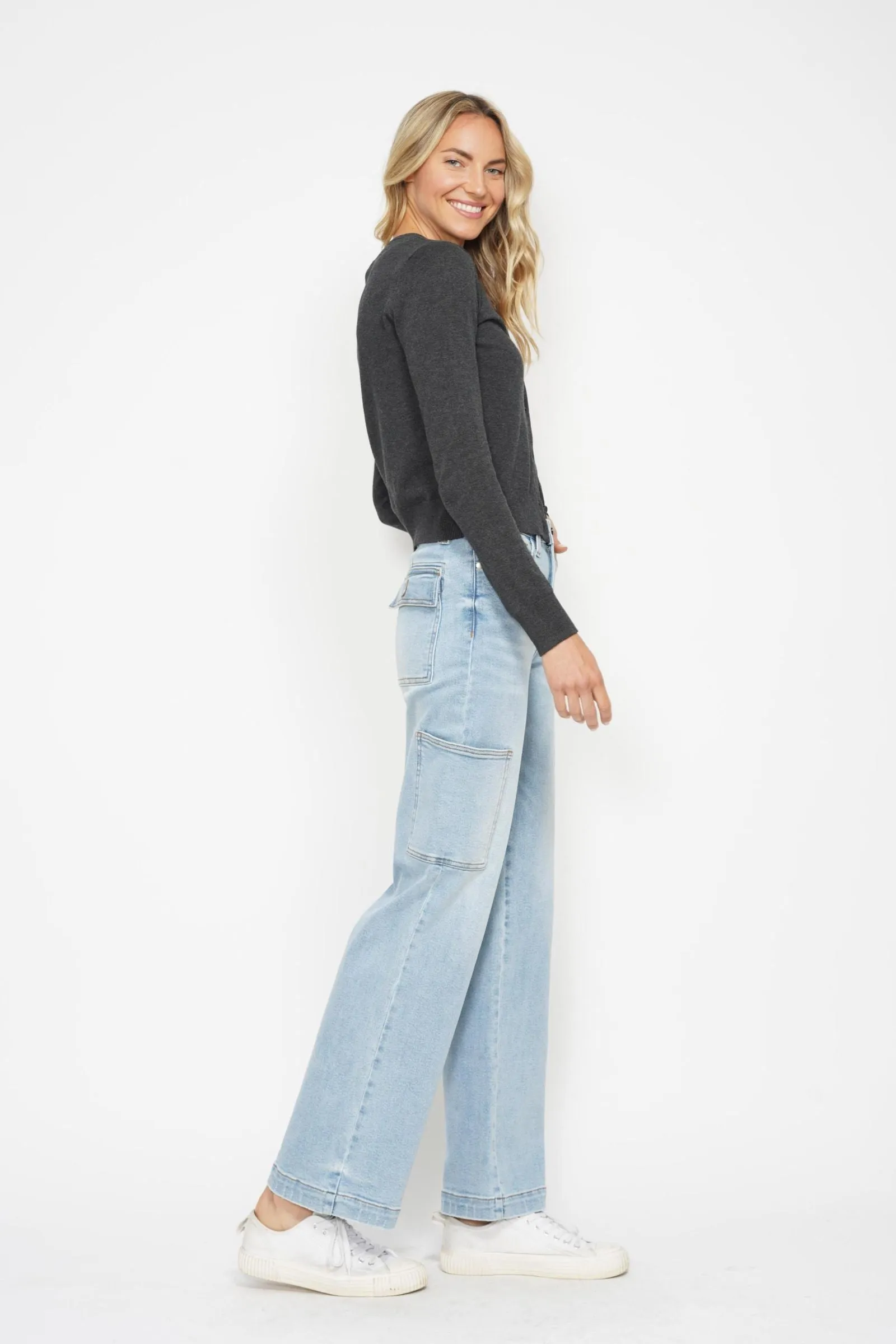 Judy Blue Plus Size High Rise Cargo Wide Leg Jeans