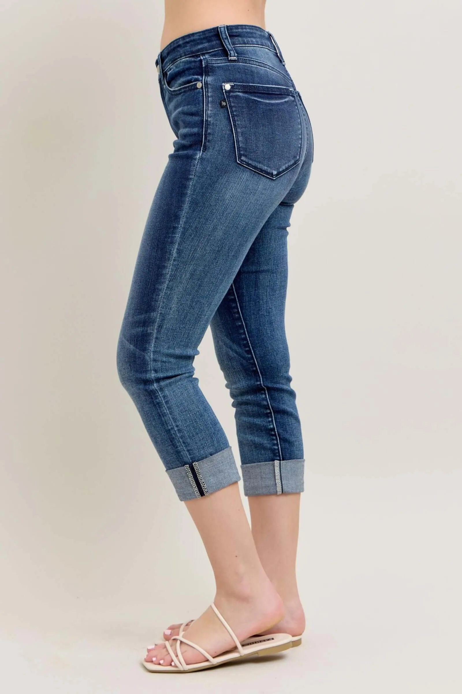 Judy "Midnight Charm" Cuffed Capri Jeans