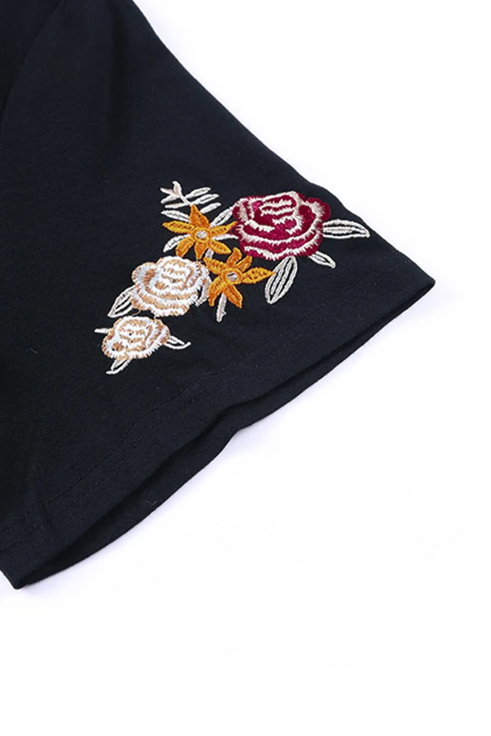 KaleaBoutique Beautiful Floral Embroidered Round Neck Short Sleeve T Shirt