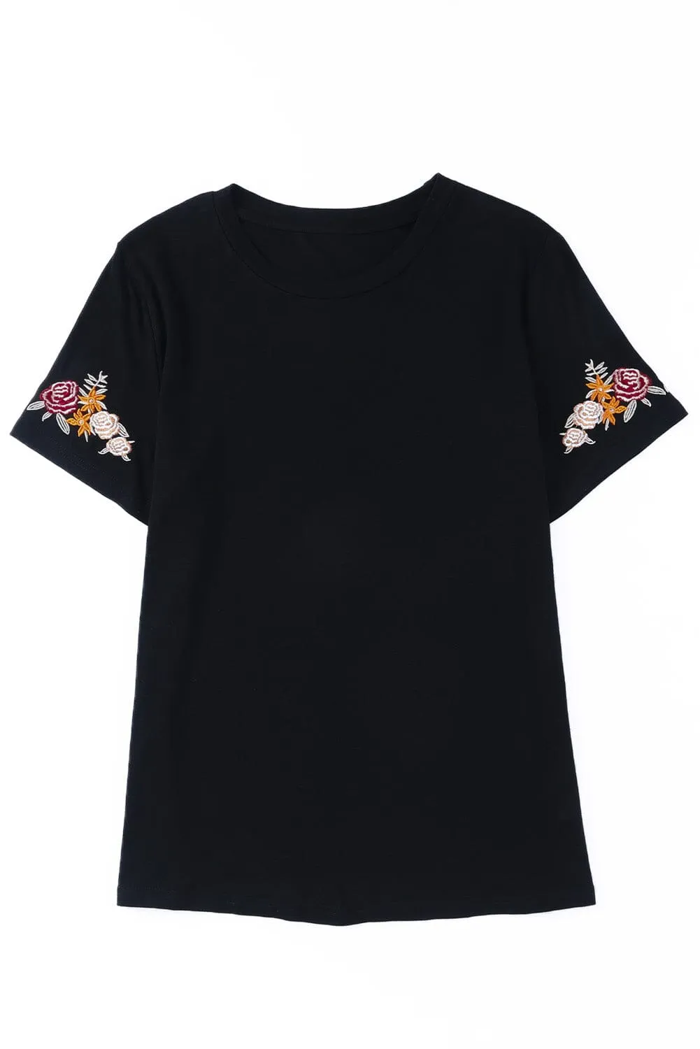 KaleaBoutique Beautiful Floral Embroidered Round Neck Short Sleeve T Shirt