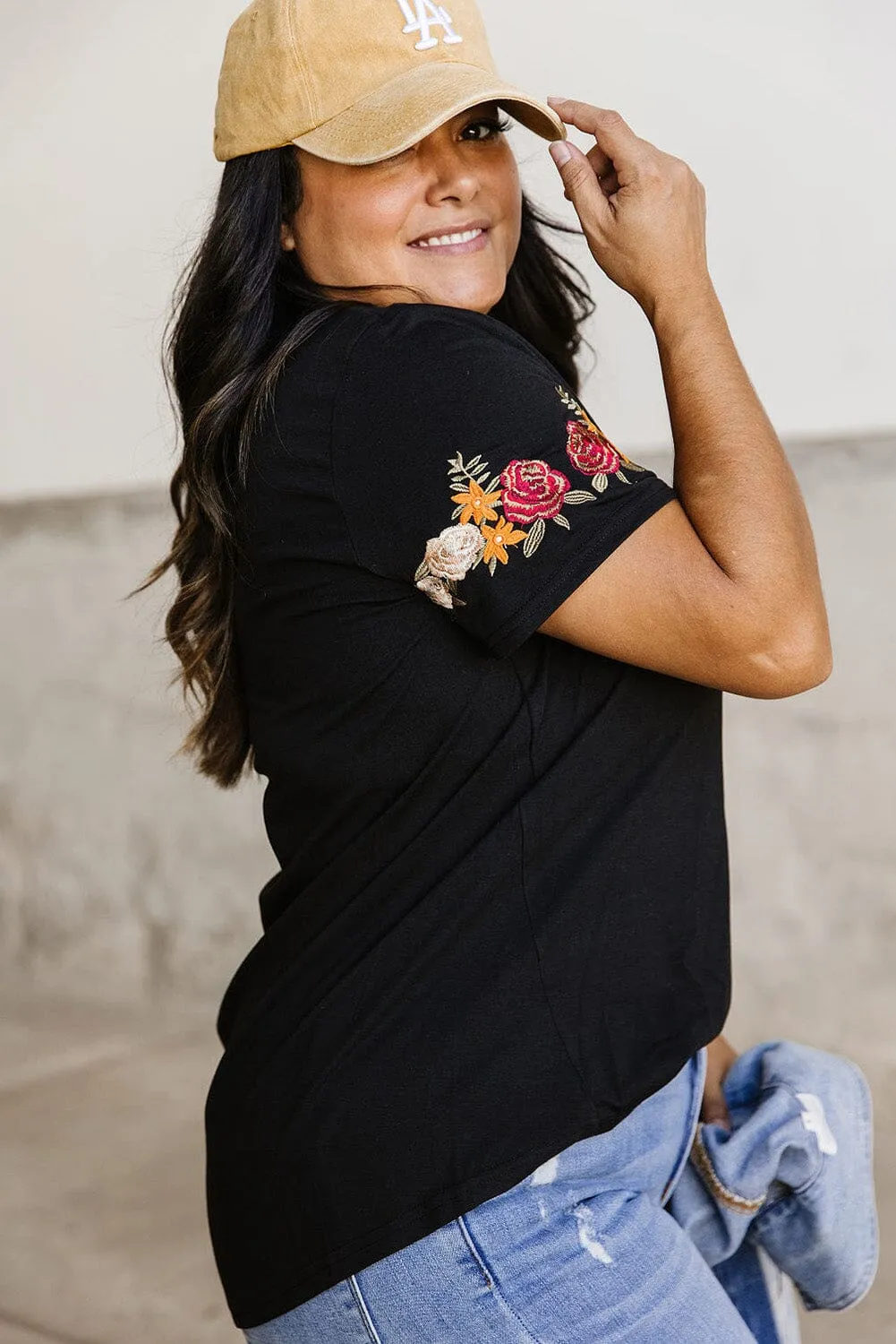 KaleaBoutique Beautiful Floral Embroidered Round Neck Short Sleeve T Shirt