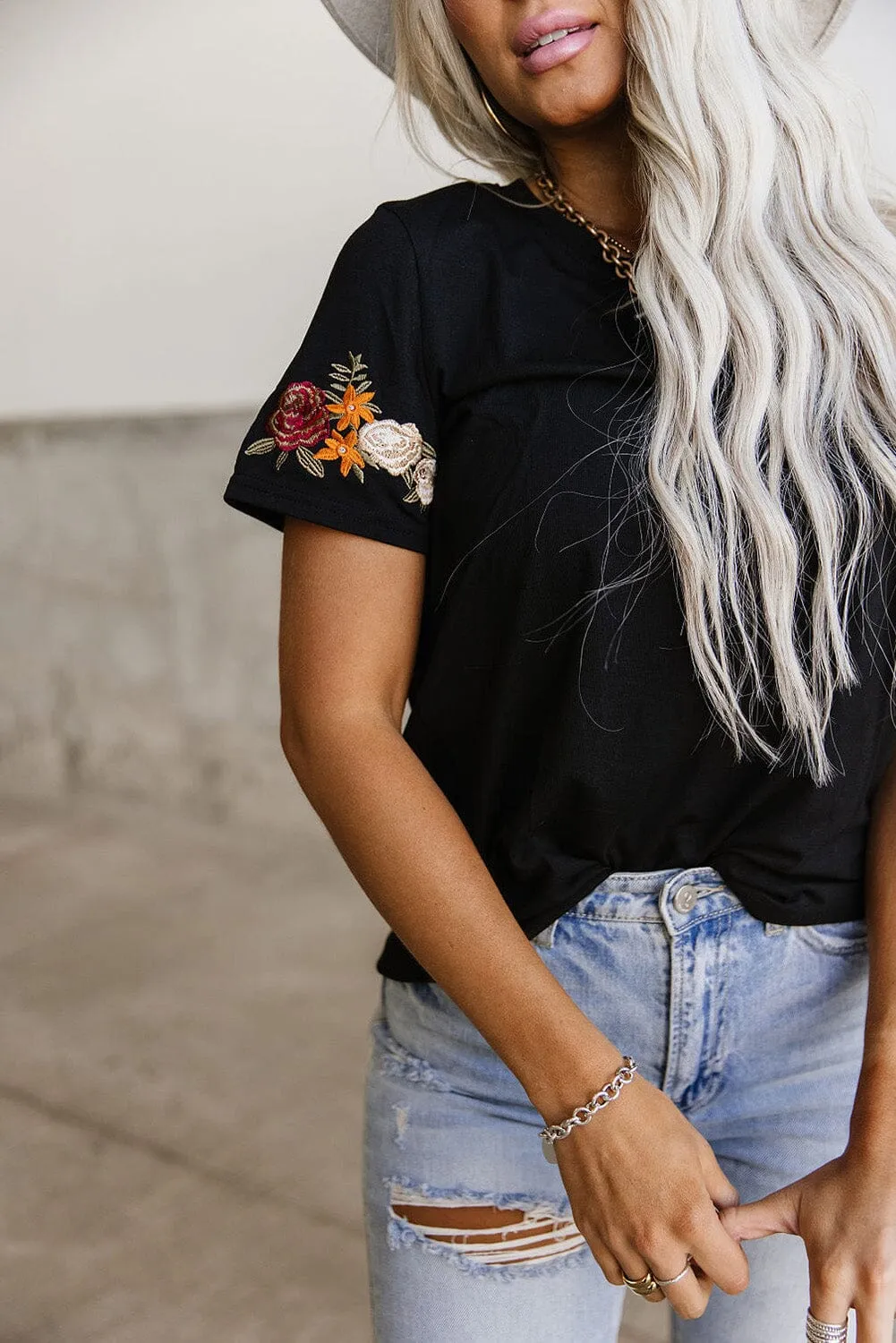 KaleaBoutique Beautiful Floral Embroidered Round Neck Short Sleeve T Shirt
