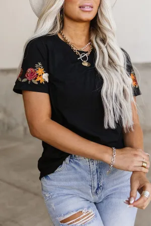 KaleaBoutique Beautiful Floral Embroidered Round Neck Short Sleeve T Shirt