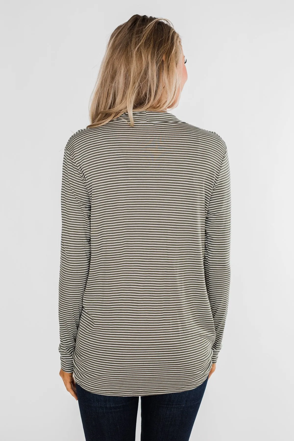 Keep It Going Long Sleeve Striped Wrap Top- Olive