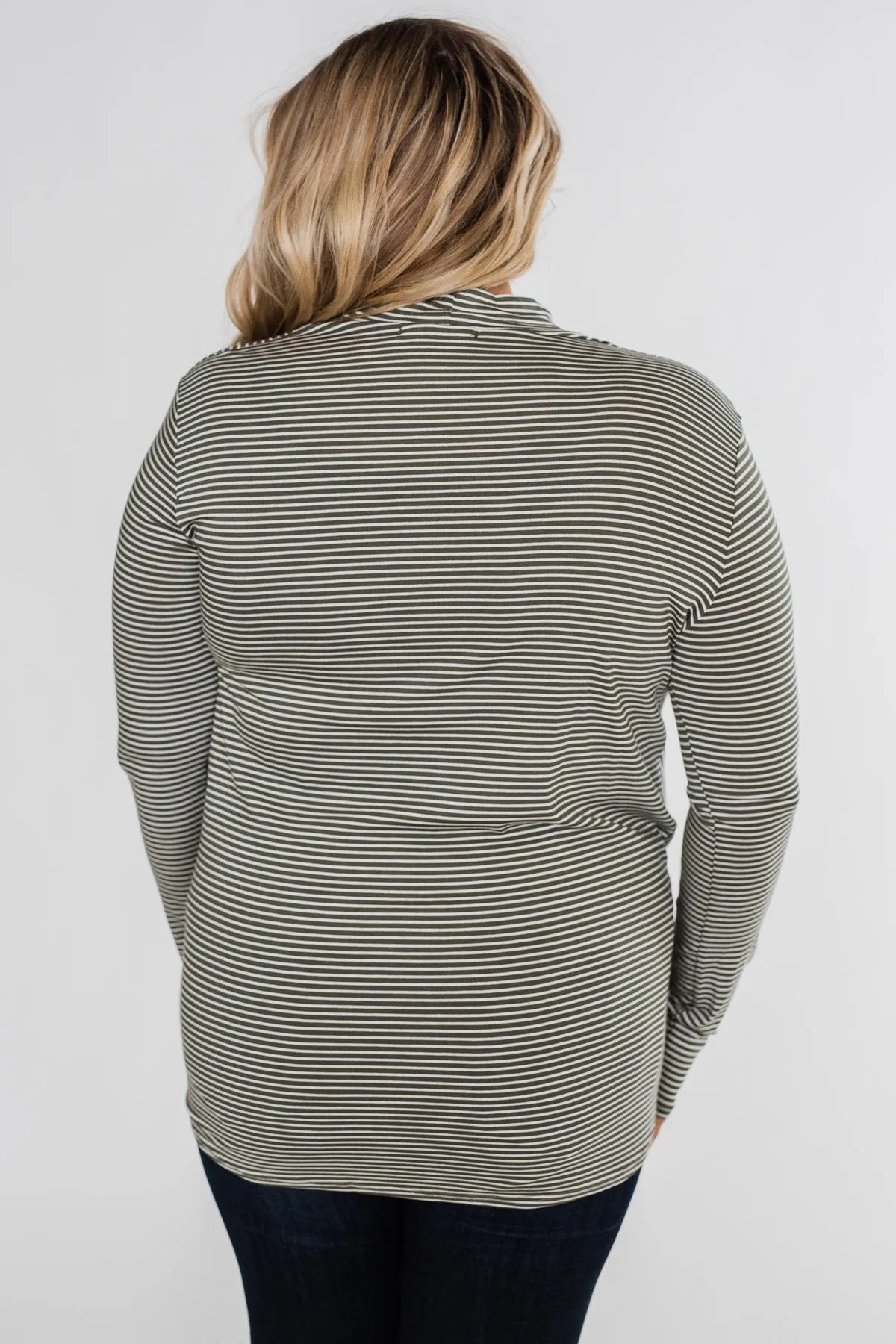 Keep It Going Long Sleeve Striped Wrap Top- Olive