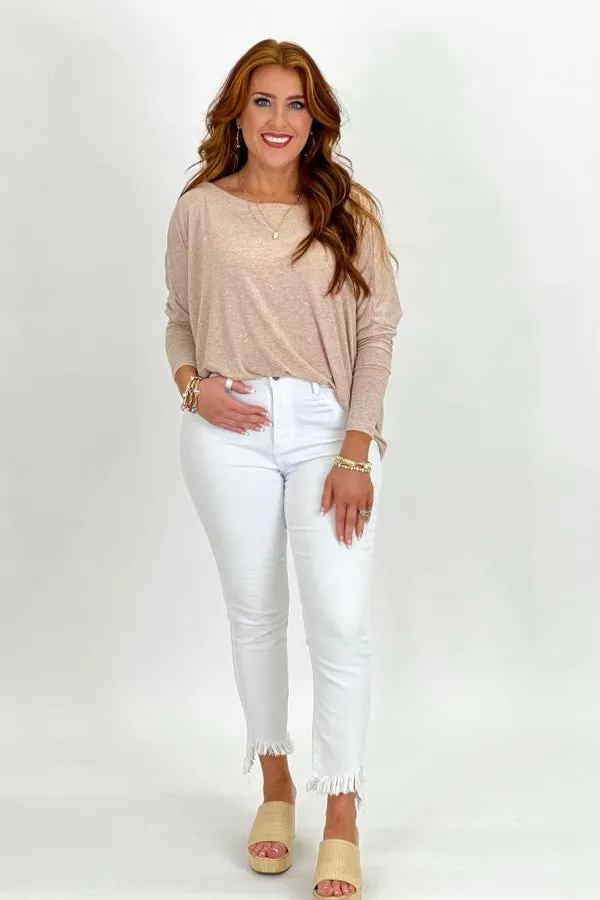 Khaki Boat Neck Dolman Long Sleeve Top
