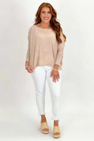 Khaki Boat Neck Dolman Long Sleeve Top