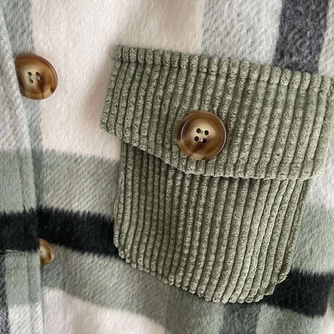 Kids Unisex Plaid Jacket shacket in Sage and Black