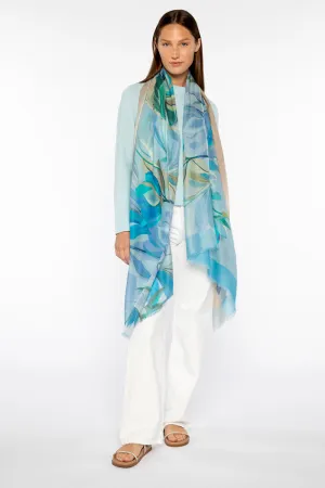 Kinross Acacia Print Scarf in Tranquil Multi