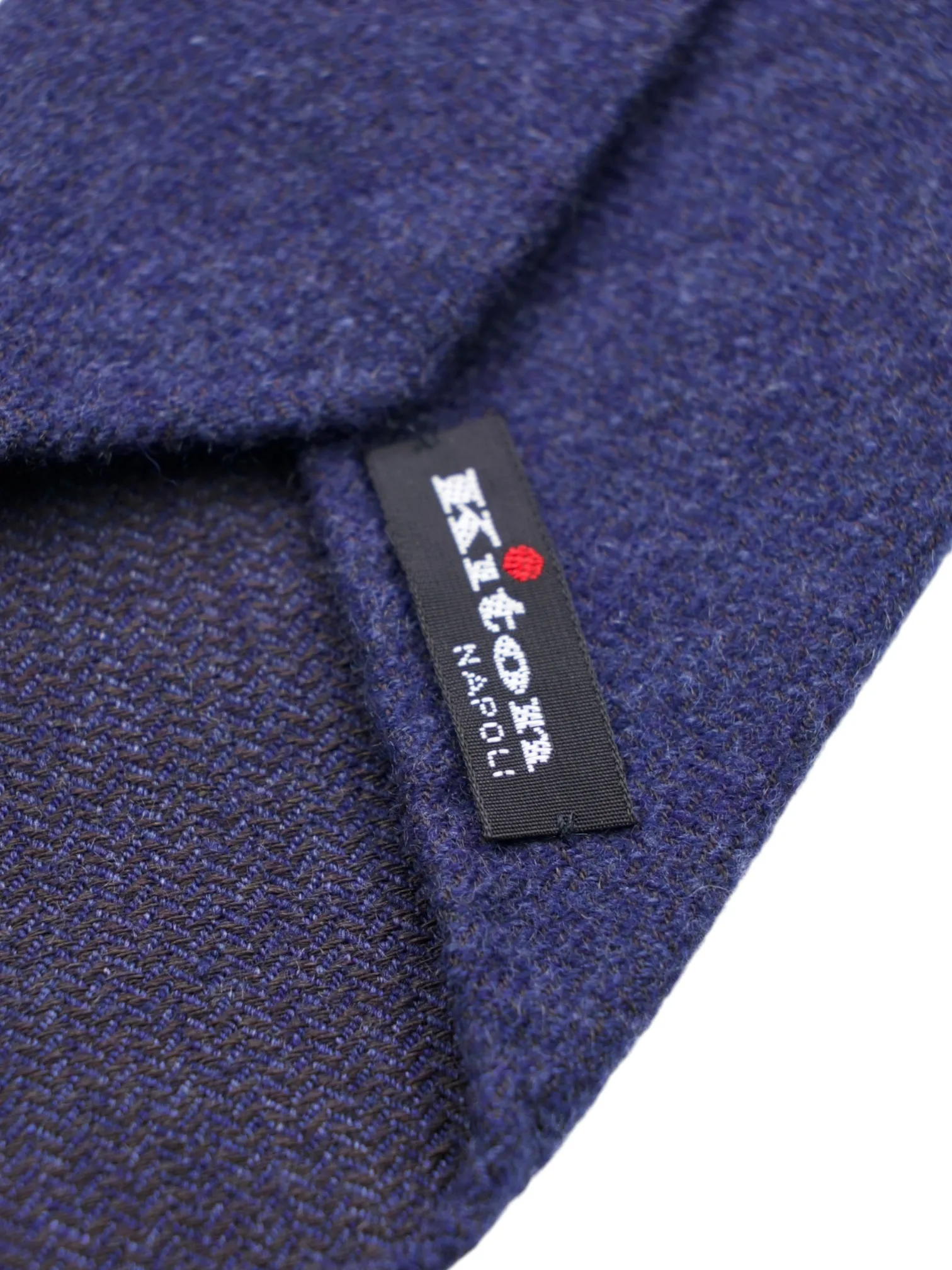 Kiton 5-Fold Denim Blue Handrolled Cashmere, Wool & Silk Zigzag Pattern Tie