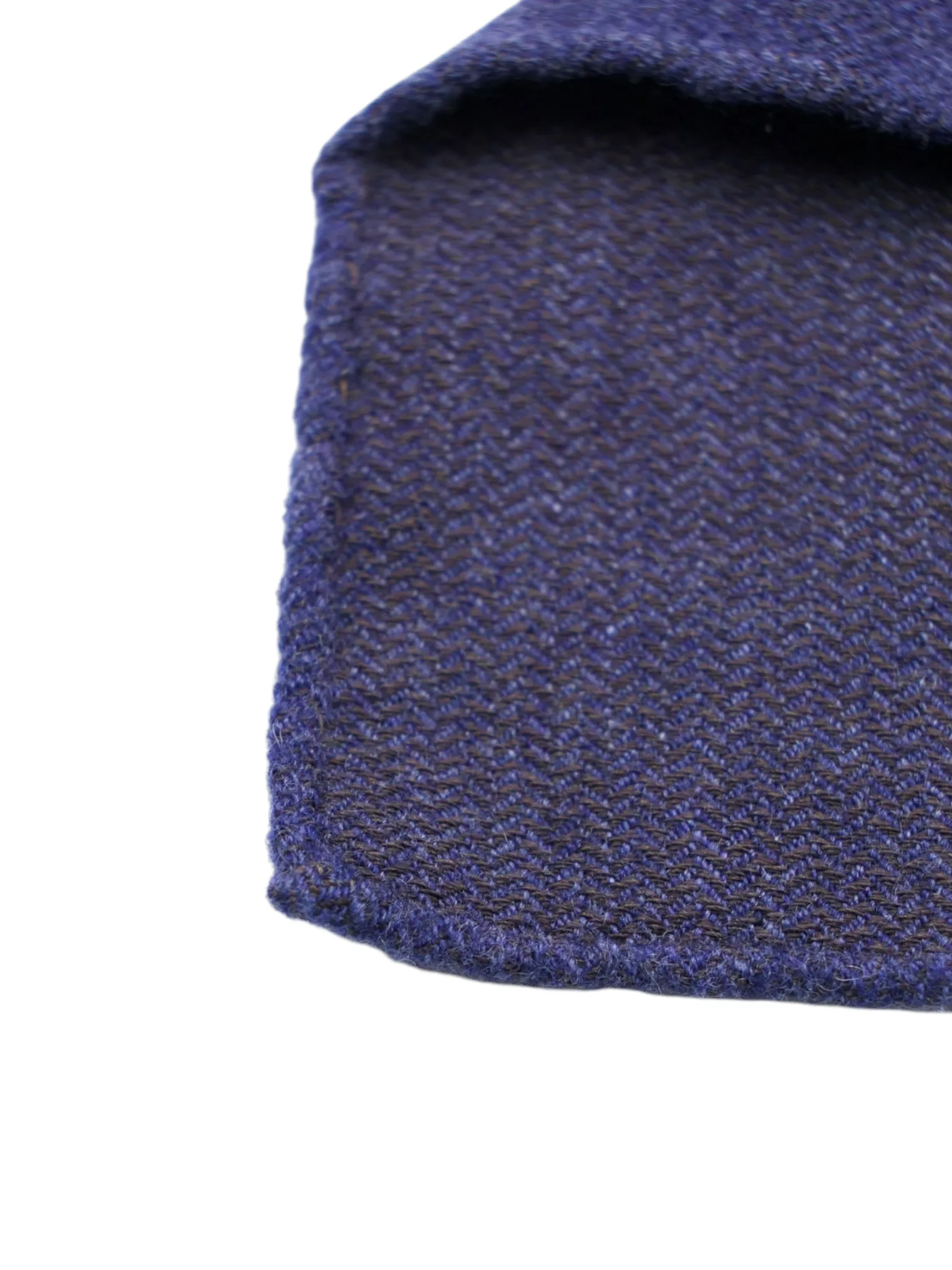 Kiton 5-Fold Denim Blue Handrolled Cashmere, Wool & Silk Zigzag Pattern Tie
