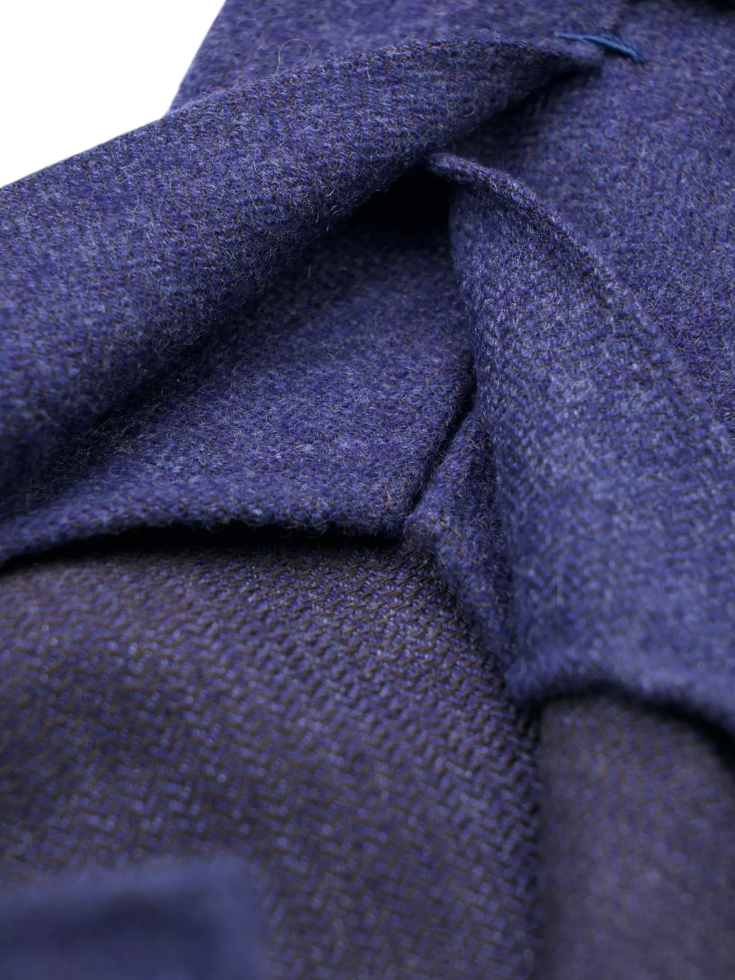 Kiton 5-Fold Denim Blue Handrolled Cashmere, Wool & Silk Zigzag Pattern Tie