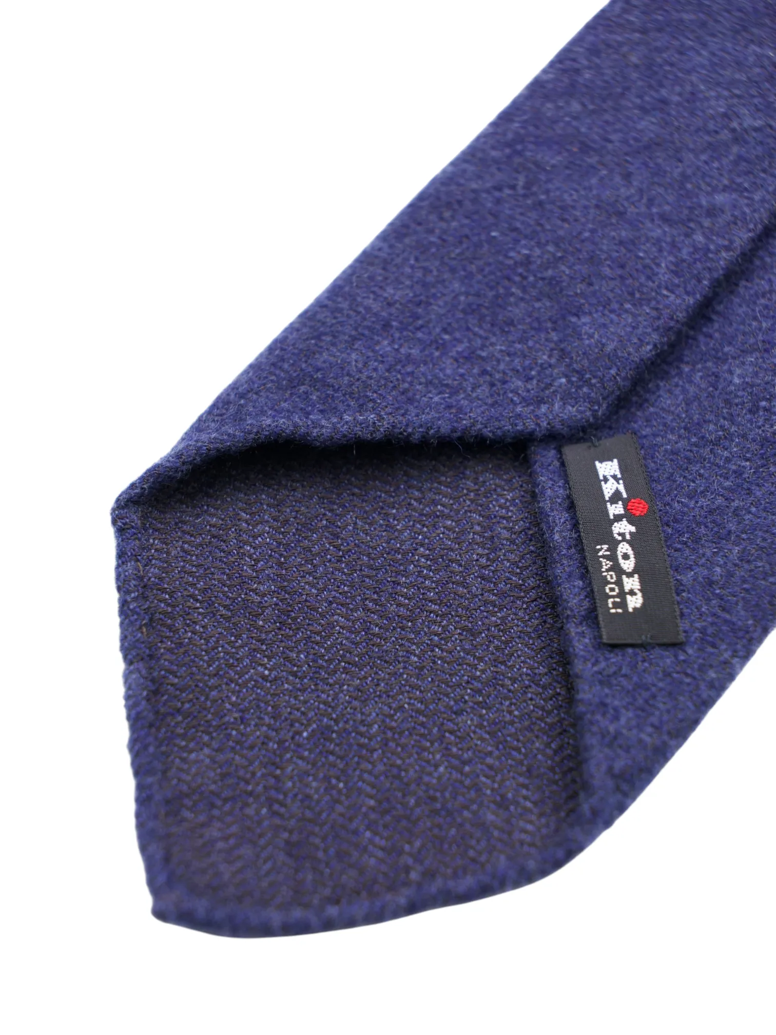 Kiton 5-Fold Denim Blue Handrolled Cashmere, Wool & Silk Zigzag Pattern Tie