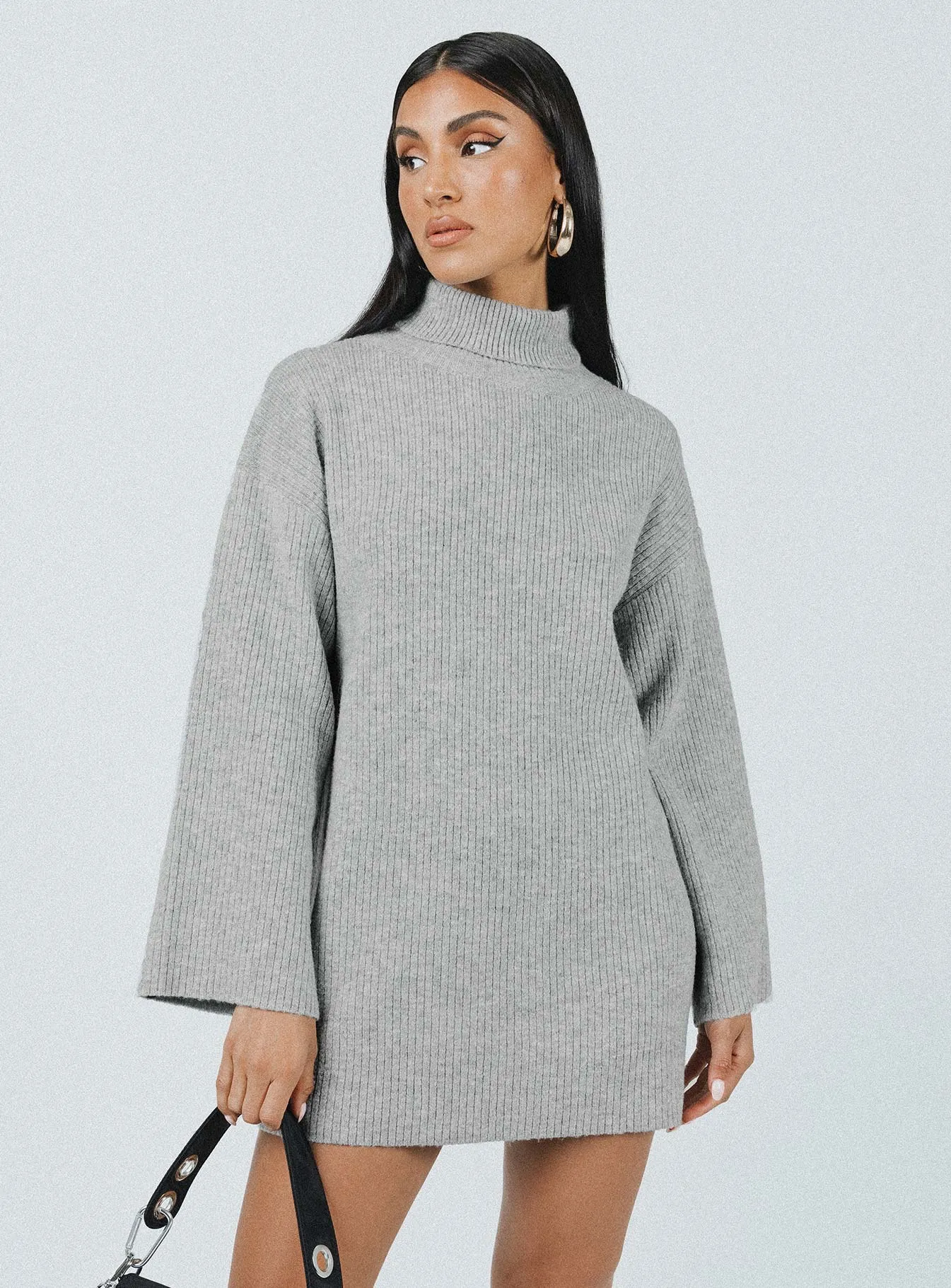 Knit High-value Bold Sonelle Mini Dress Grey