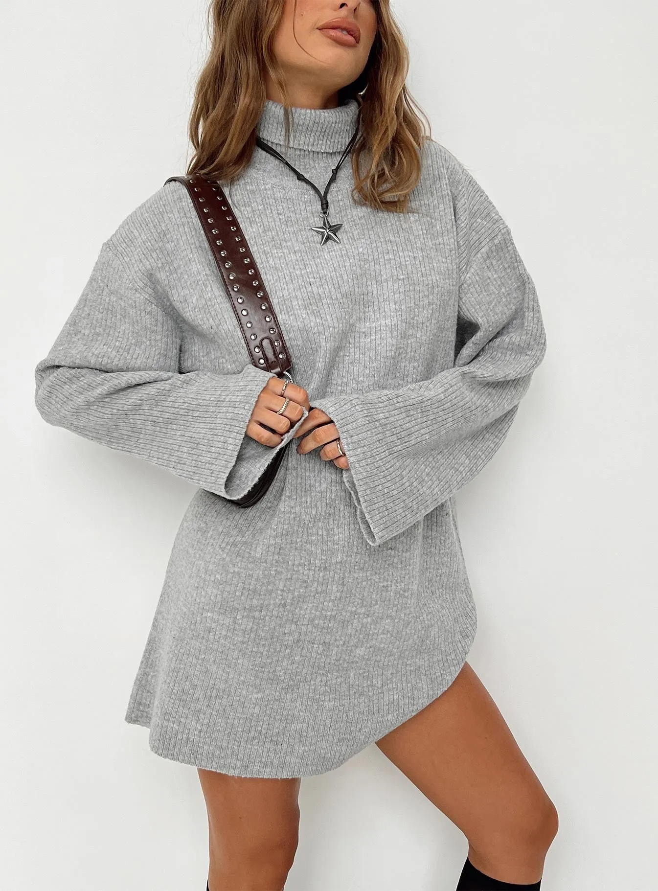 Knit High-value Bold Sonelle Mini Dress Grey