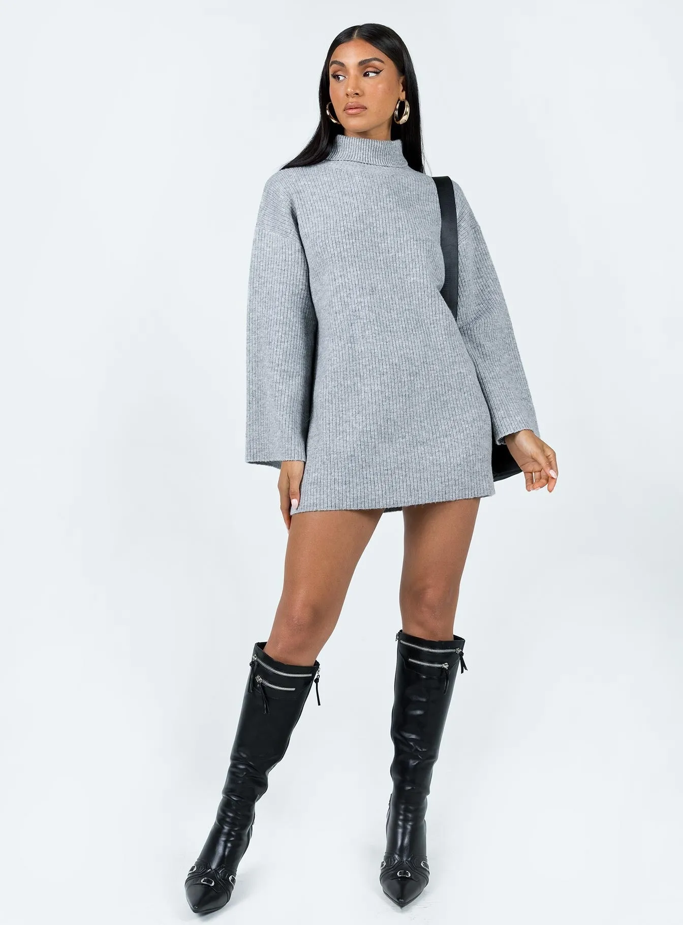 Knit High-value Bold Sonelle Mini Dress Grey