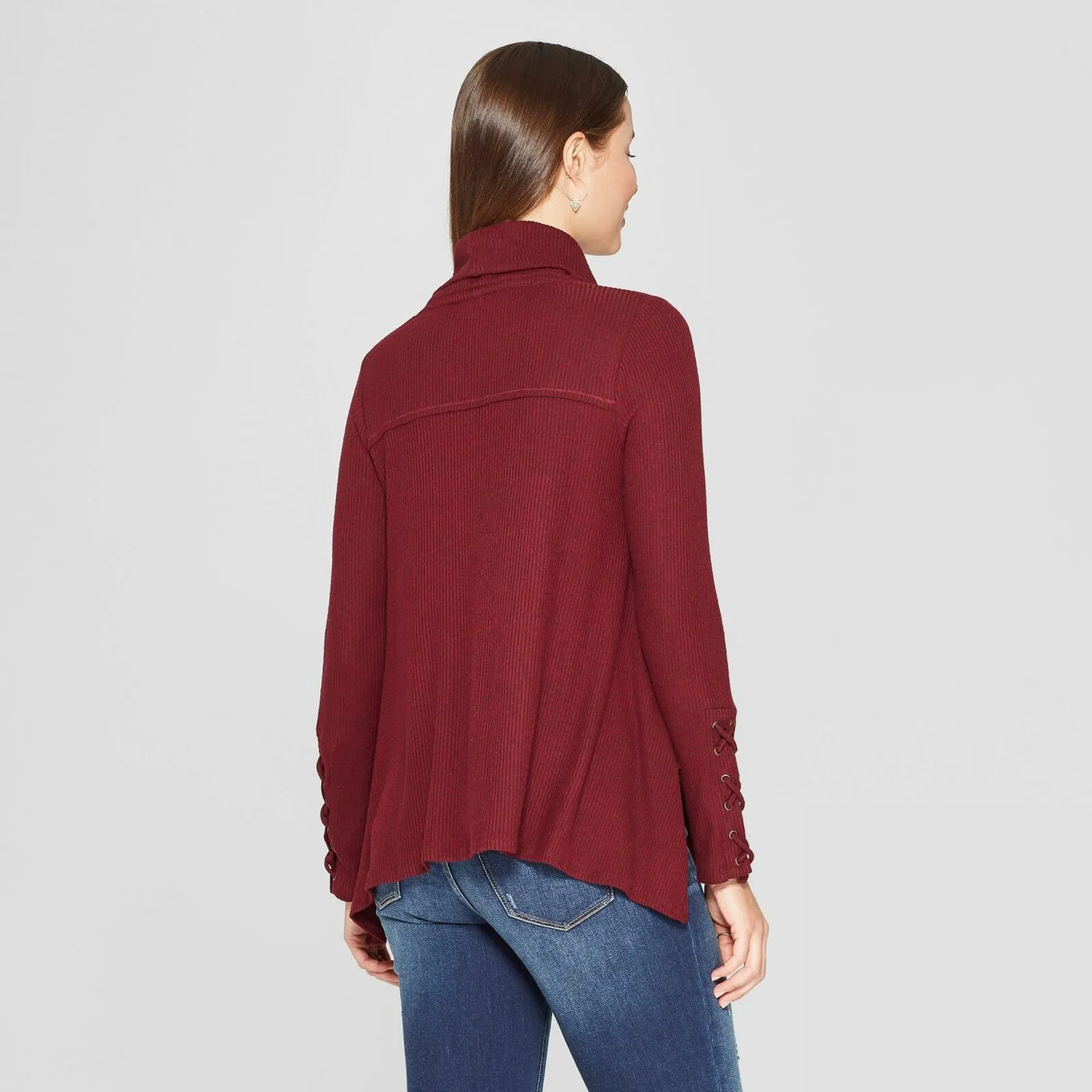 Knox Rose Women's Long Sleeve Lace-Up Turtleneck Blouse