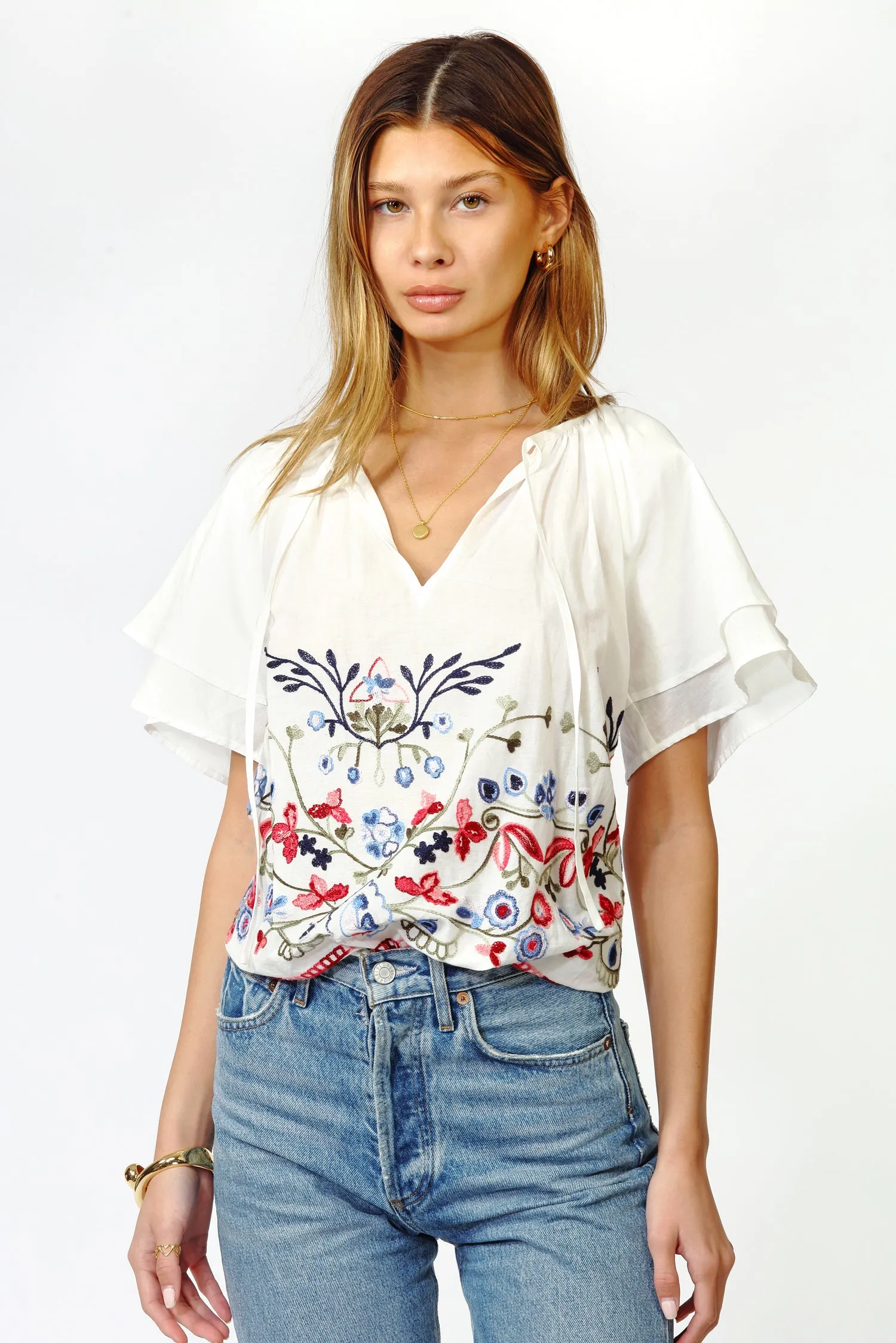 Konnie Embroidered Flutter Sleeve Blouse