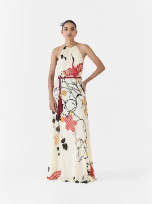 Kyoto red crane halter dress