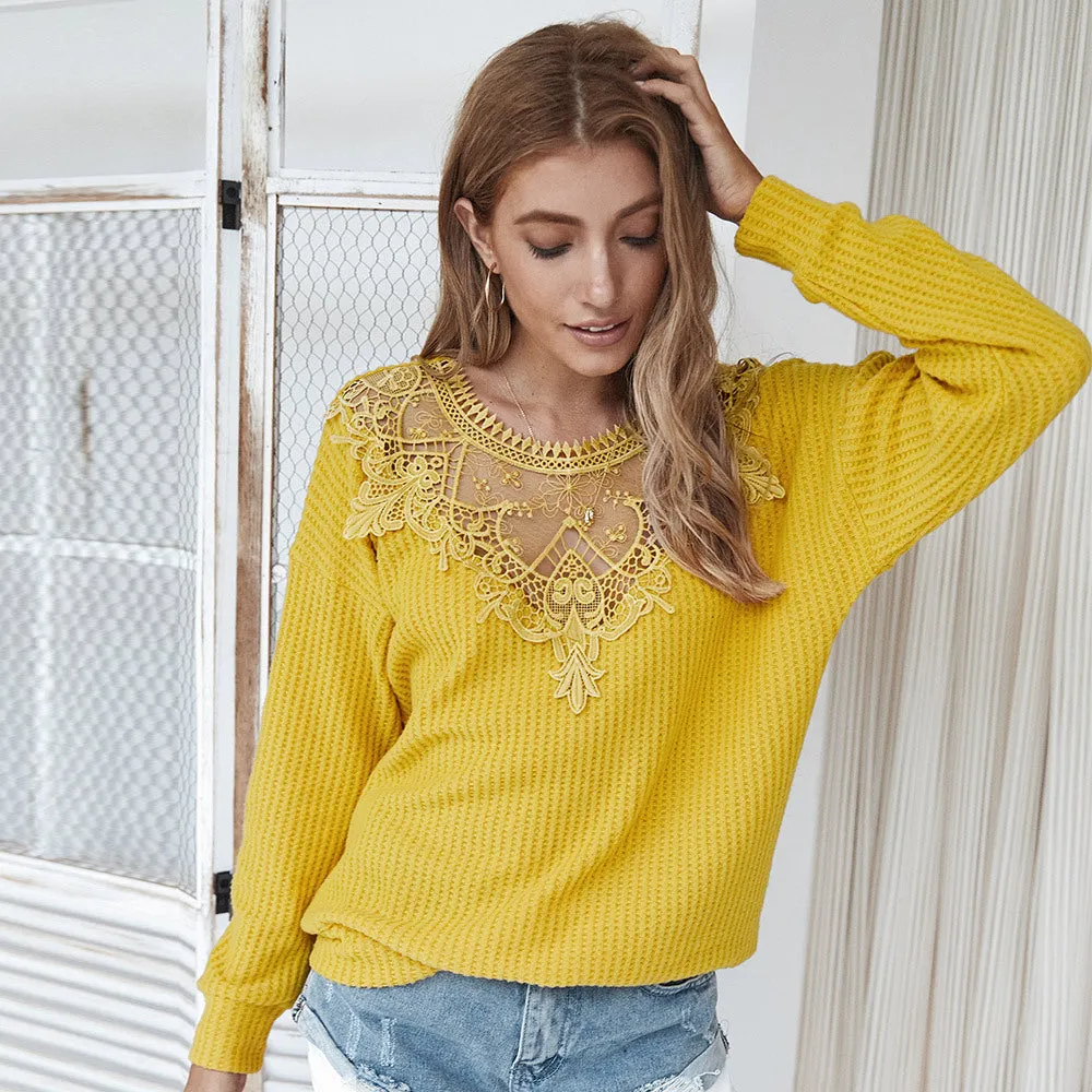Lace Net Yarn Hollow Out Knit Sweater Tops