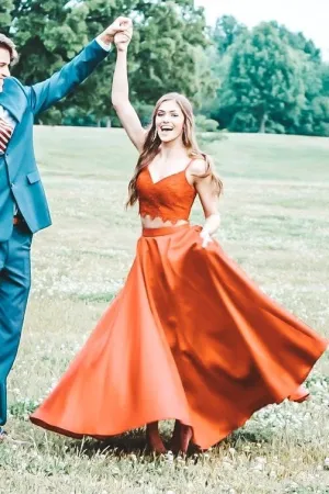 Lace Separate Orange Prom Dresses Two-pieces