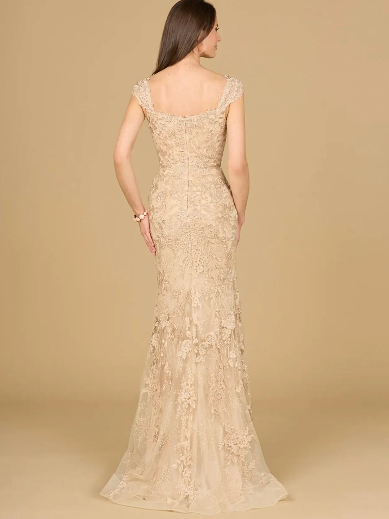 Lara Champagne Mermaid with Cap Sleeves Gown 29137