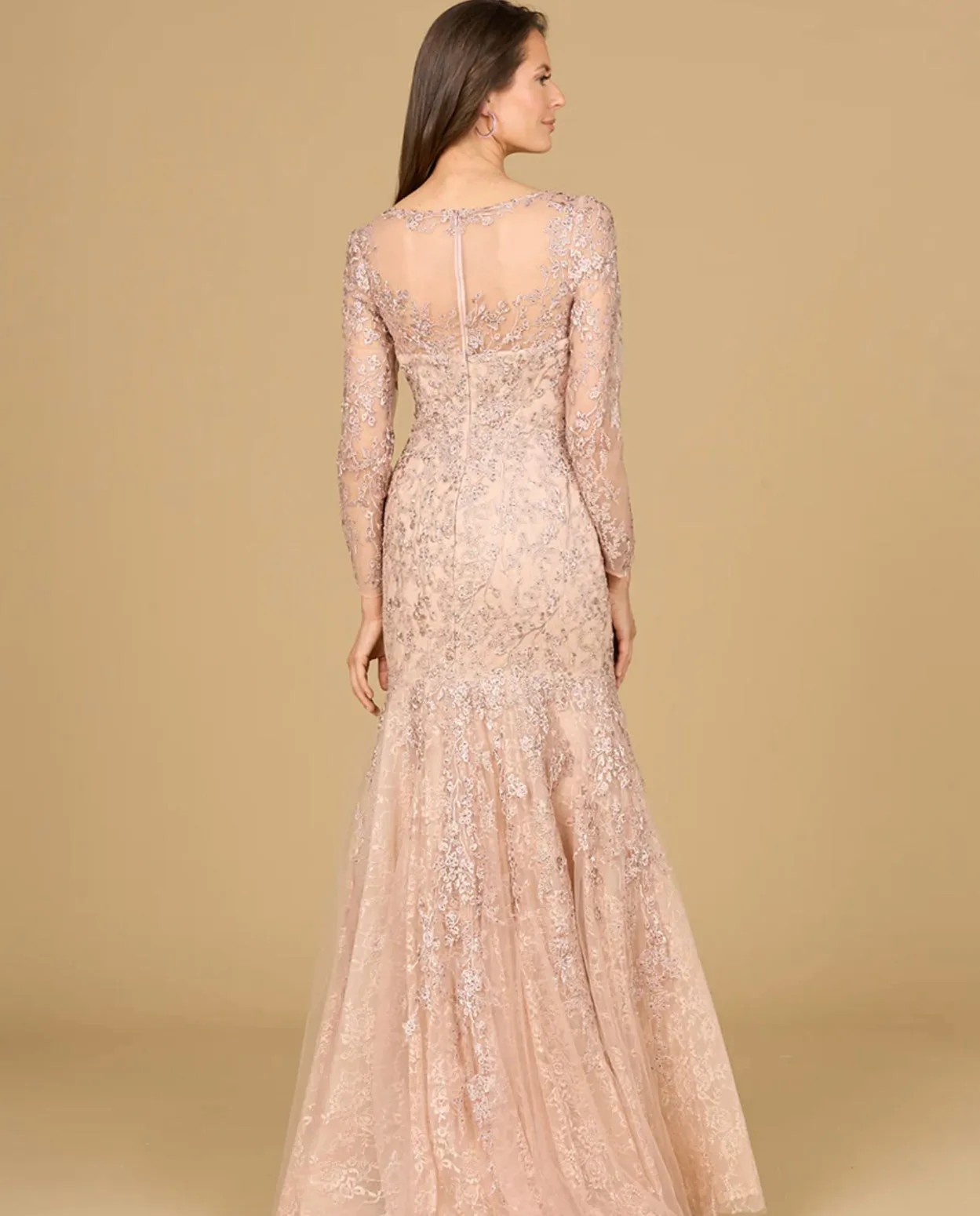 Lara Mauve Long Sleeve Mermaid Lace Gown 29130