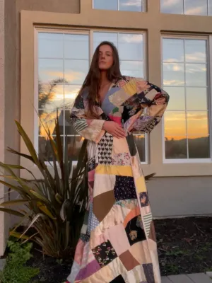Late 1920s Handmade Silk Deco Crazy Quilt Dressing Gown
