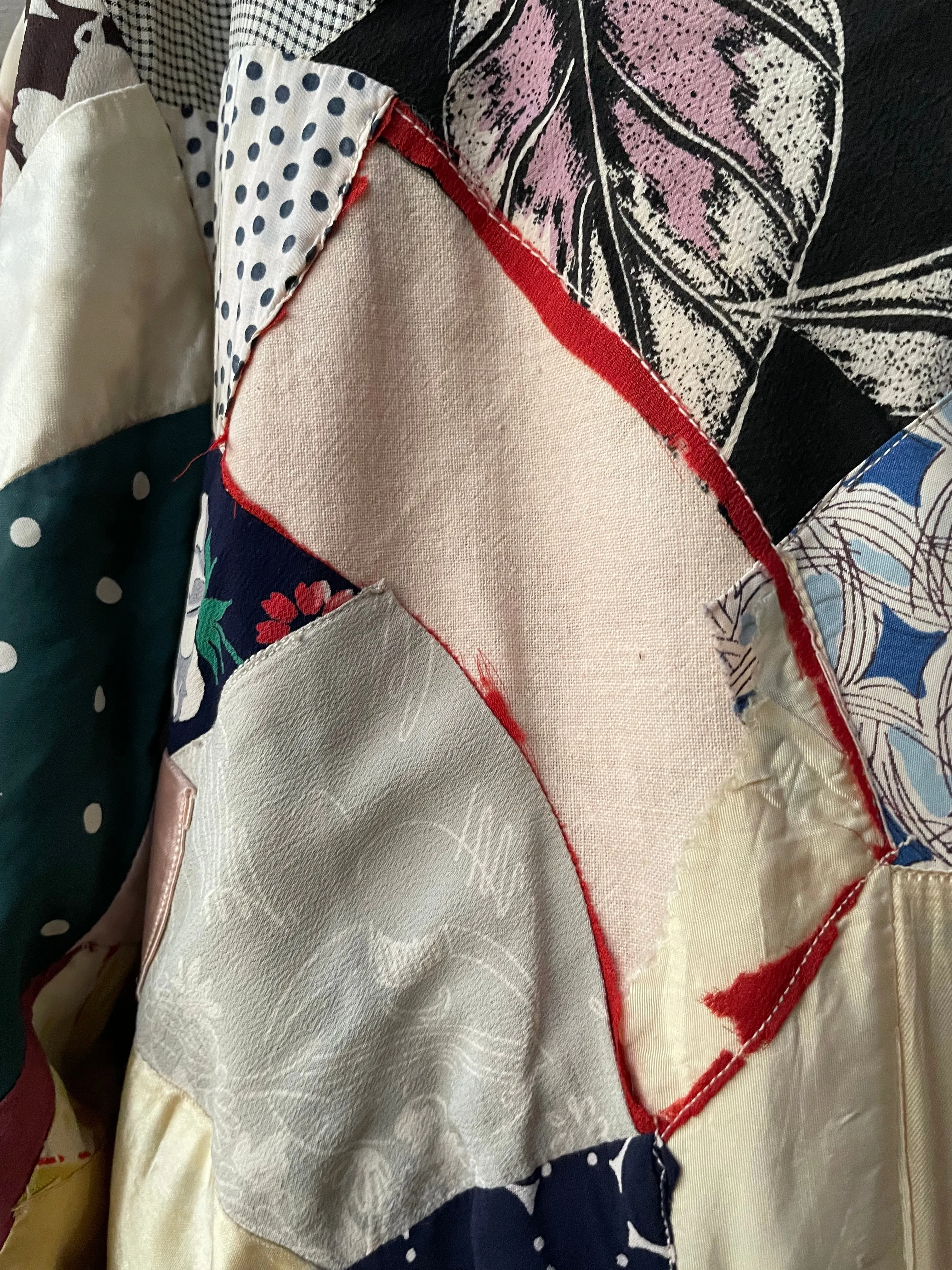 Late 1920s Handmade Silk Deco Crazy Quilt Dressing Gown
